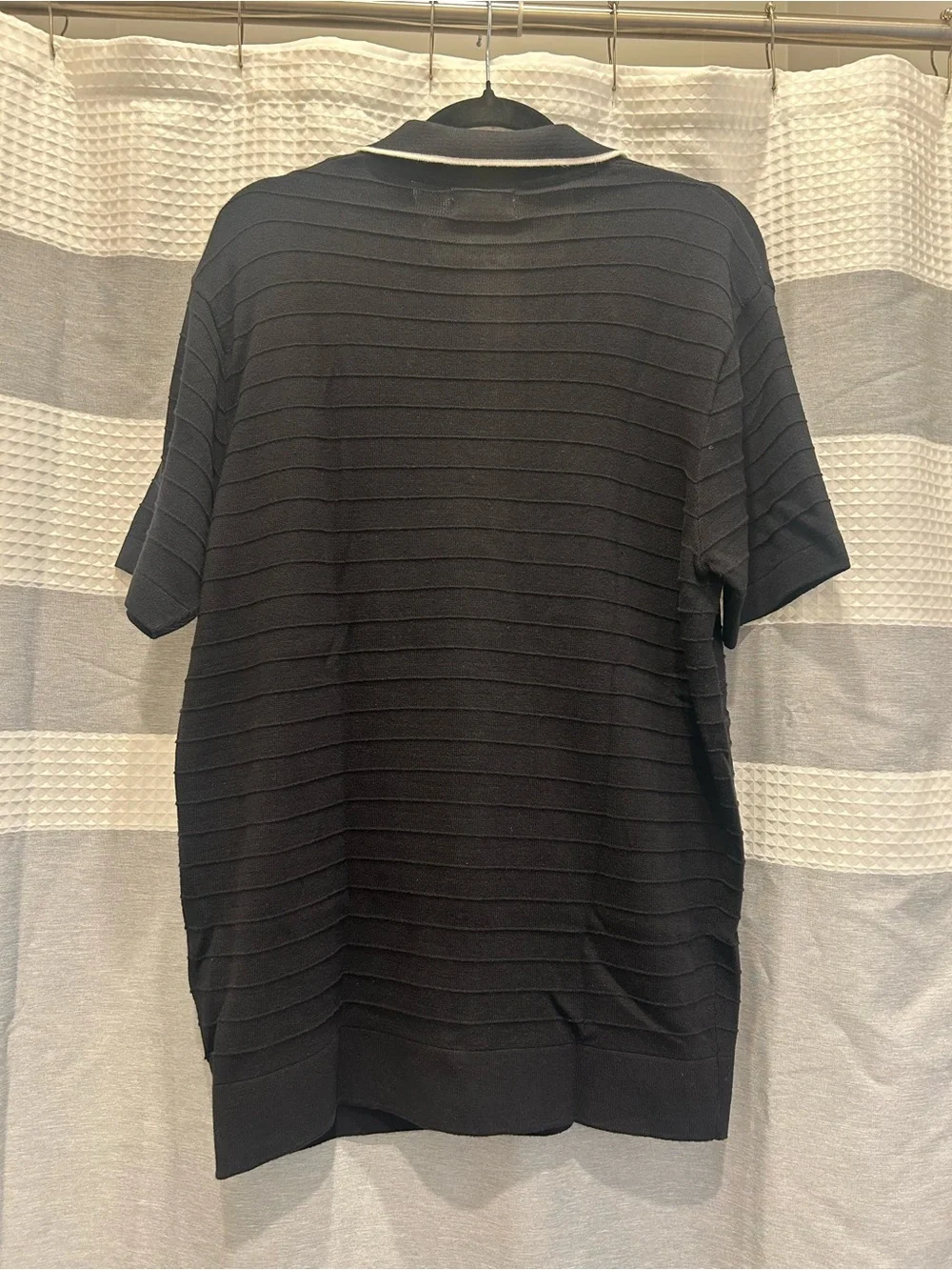 Hudson & Barrow Black Ribbed Knit Short Sleeve Quarter Zip Polo Shirt Size Large